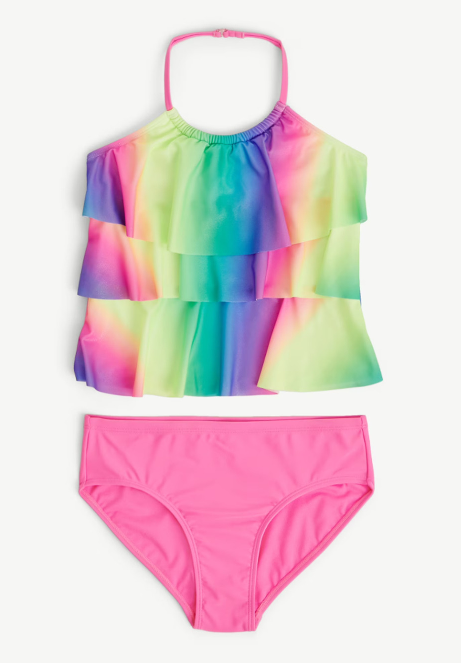 Justice Girls 2 piece Ruffle Halter Tankini Swimsuit Size M Multicolor NWT